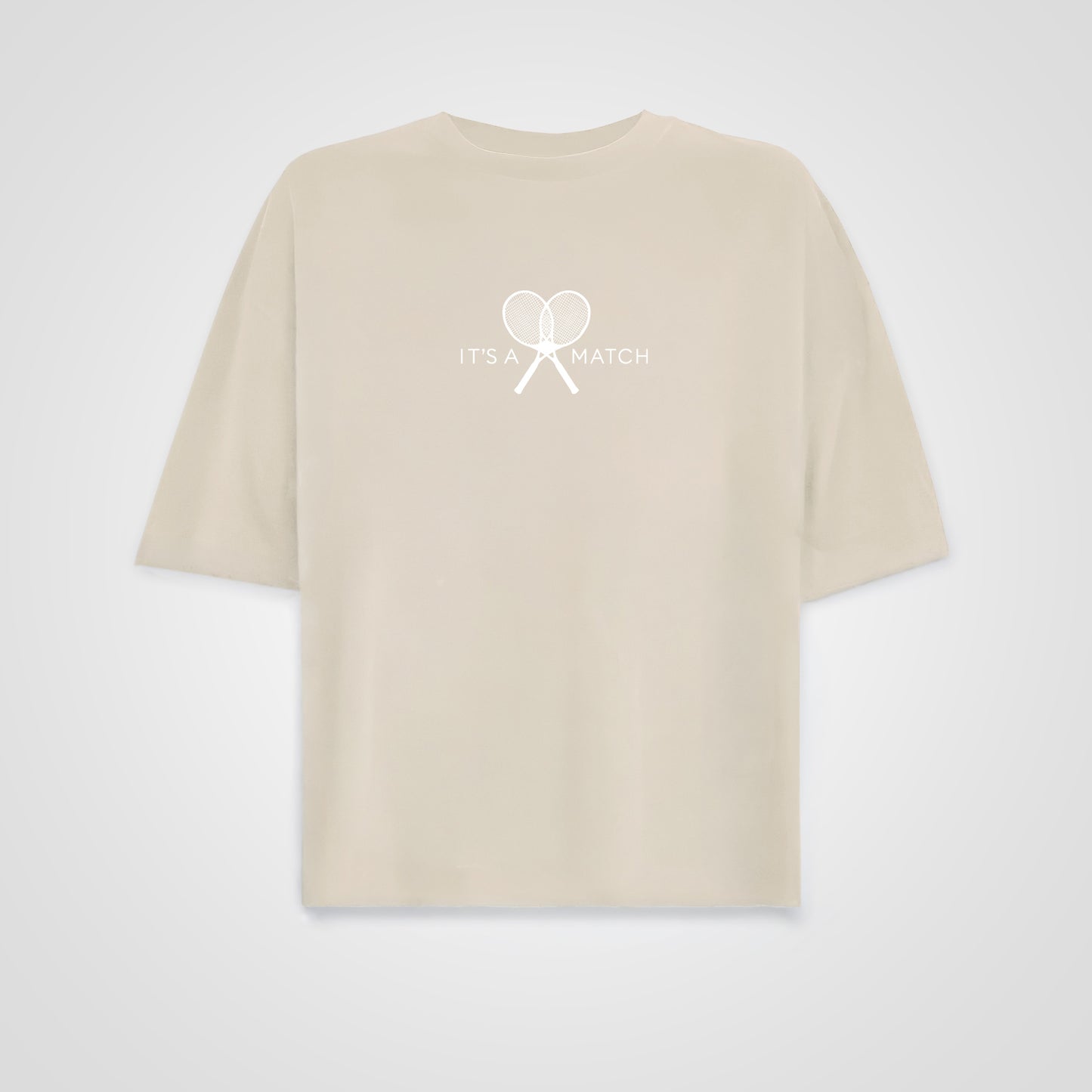 Women's Boxy oversized T-Shirt (linen) mit Aufdruck "It's a match" (weiß)