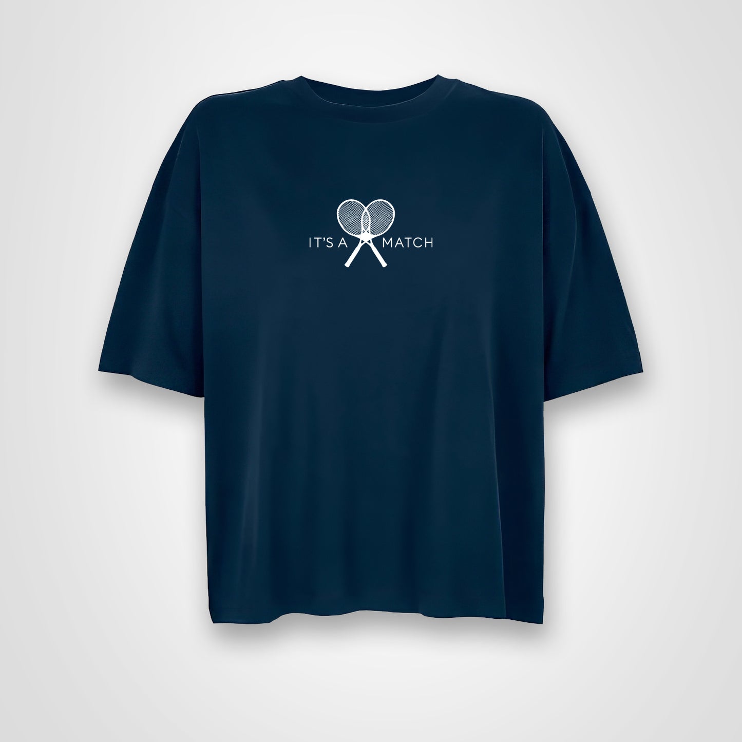 Women's Boxy oversized T-Shirt (navy) mit Aufdruck "It's a match" (weiß)