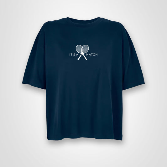 Women's Boxy oversized T-Shirt (navy) mit Aufdruck "It's a match" (weiß)
